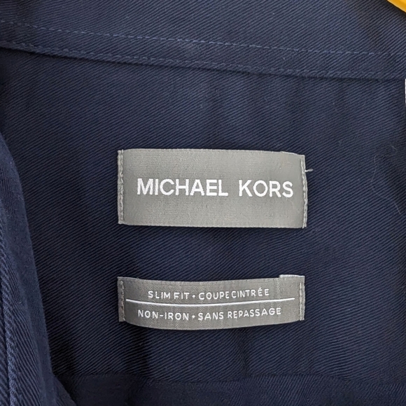 Michael Kors Non-iron Slim Fit 100% Cotton Navy Shirt In Size M 15 32/33 - Picture 3 of 7